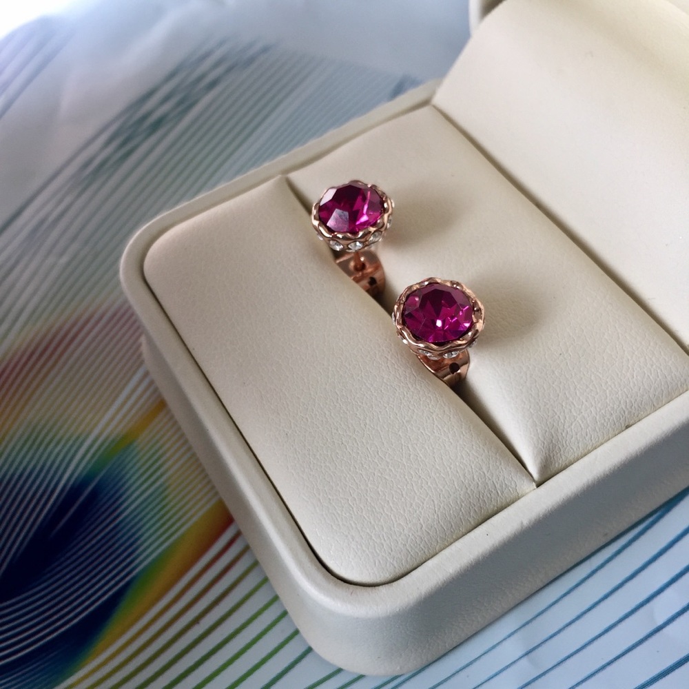 Rose Gold Raspberry Crystal Earrings - Picture 3 of 4